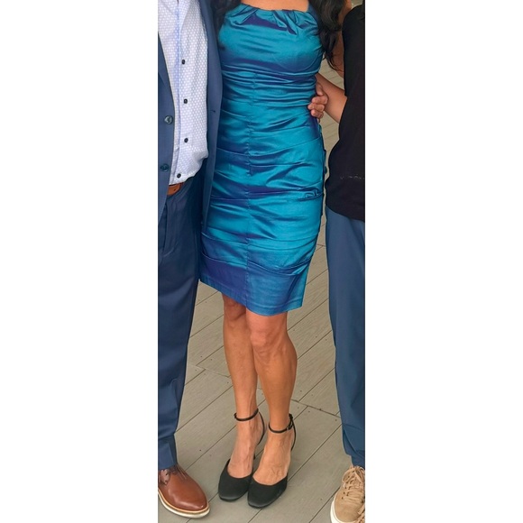 Sangria, Blue Ruched Cocktail Dress - Picture 5 of 8